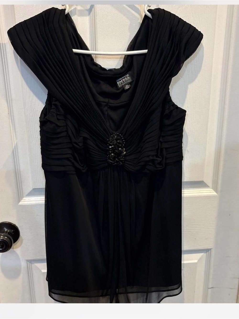 Adrianna Papell Black Evening Top with Pleated V-Neck